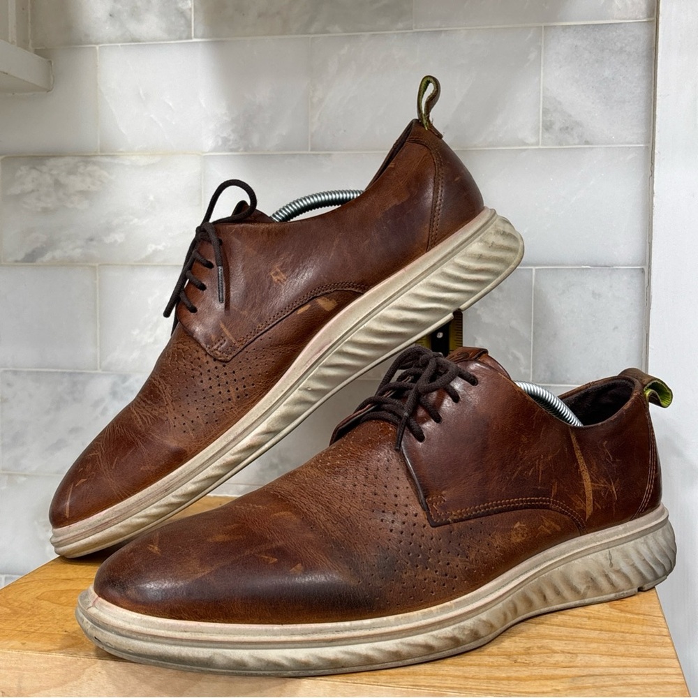 Ecco St.1 Hybrid Lite Derby Shoes Mens Size 10 Brown Leather Casual Office Laces